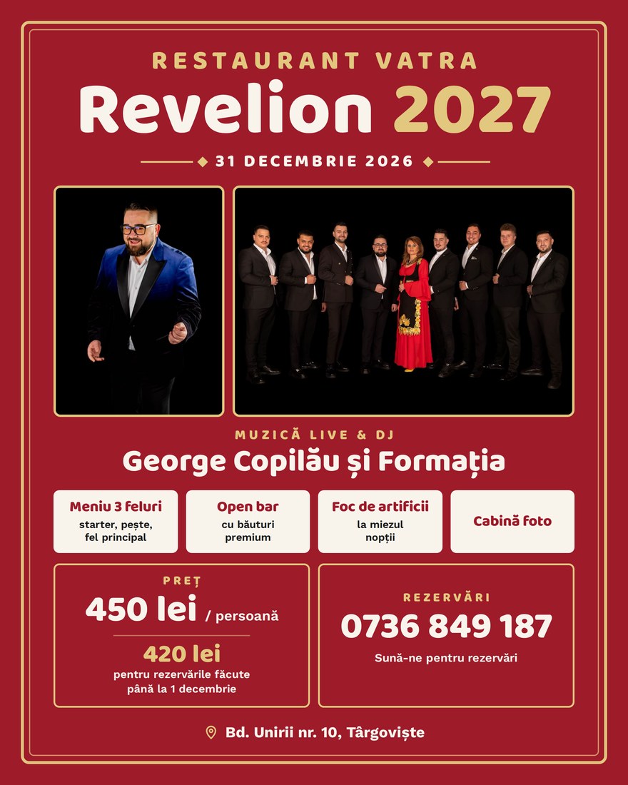 Afiș Revelion 2027 la Restaurant VATRA: George Copilău și Formația, 420 lei de persoană până la 1 decembrie